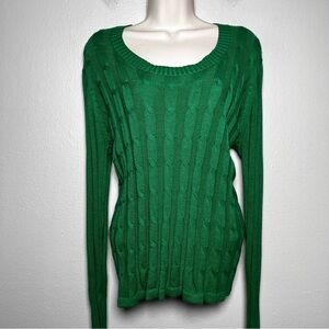 Y2K Faded Glory Women Sweater XL Kelly Green Cable Knit‎ Preppy Tennis Prep